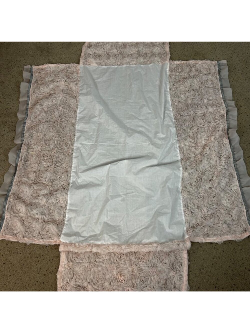 The Peanutshell Baby Girl Crib Skirt Pink Rosette Textured Frilly - Picture 2 of 5